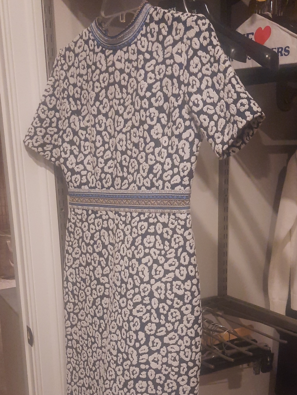 J. McLaughlin Navy and White Leopard-Print Casual Dress